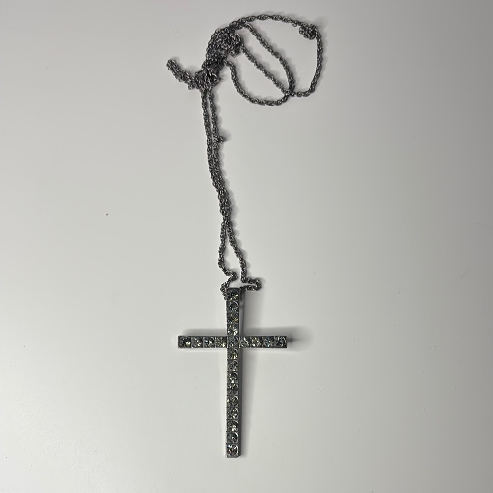 Silver Crystal Cross Pendant Necklace